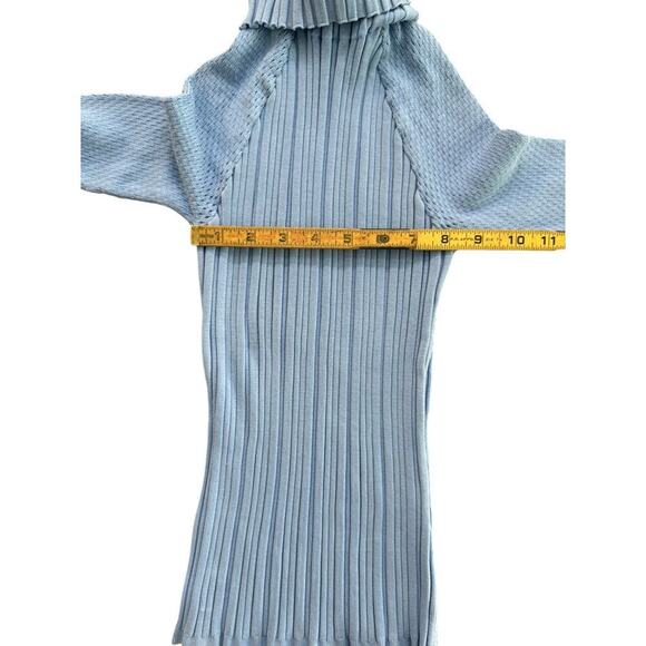 Vintage Cache Women's Blue Ribbed Knit Turtle Neck Long Sleeve Sweater Size M - Picture 2 of 4